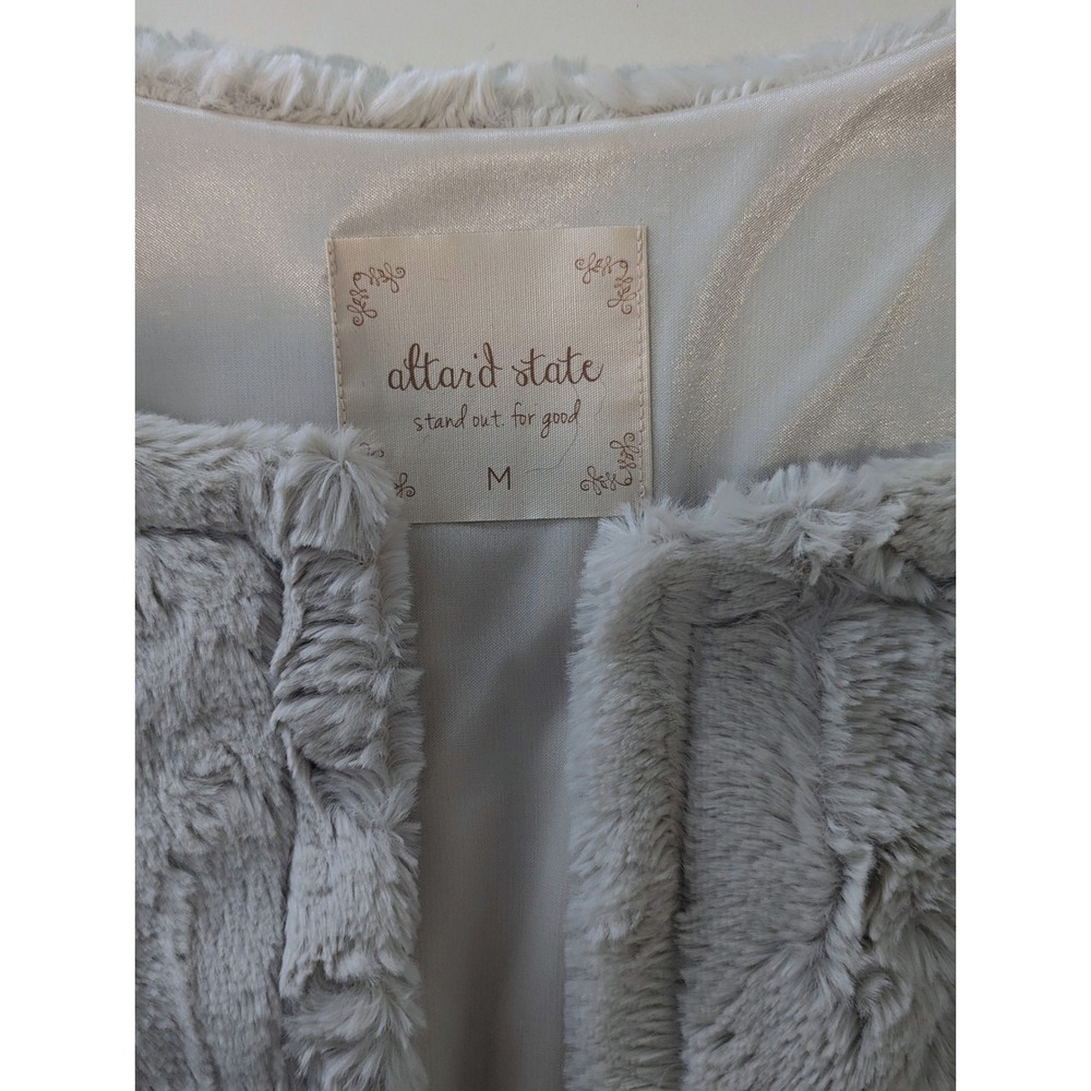 Altar'd State Faux Fur Lace Trim Vest Cream Medium Drawstring Waist Open Front - Picture 3 of 8